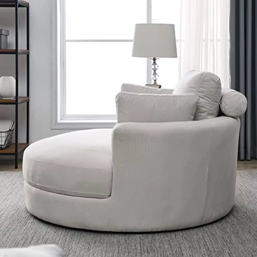 Swivel Barrel Chair with Half Moon Storage Ottoman, Modern Accent Armchair for Living Room with 4 Pillows, Linen Fabric Comfy